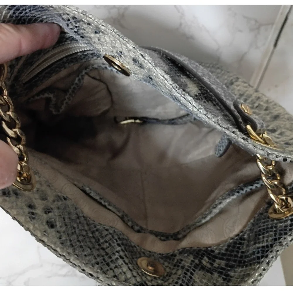 MICHAEL KORS Jet Set Gray Python Embossed Leather Hobo Shoulder/Crossbody Bag
